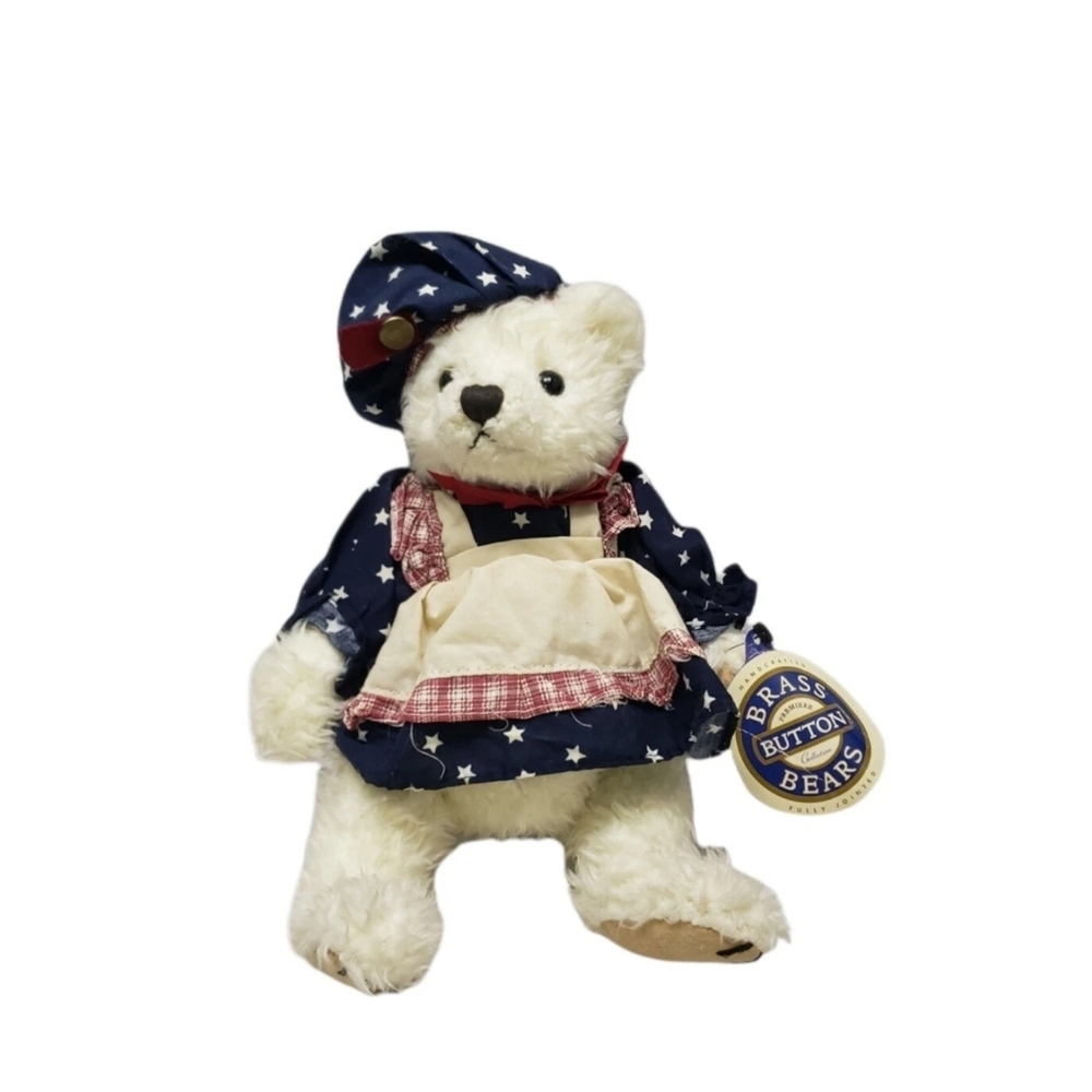 Vintage Retired 1996 Brass Button Bear “Opal” Bear plush with tag 11" Americana